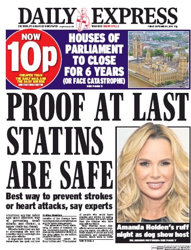 Daily Express (UK) Newspaper Front Page for 10 September 2016