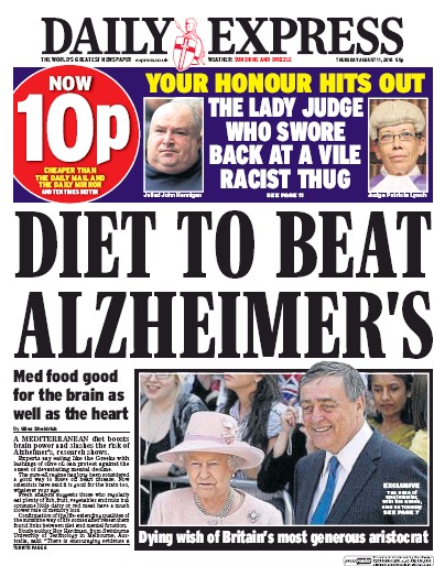 Daily Express (UK) Newspaper Front Page for 11 August 2016