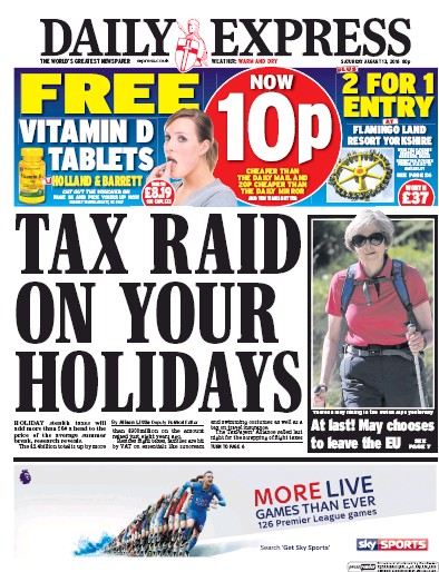 Daily Express (UK) Newspaper Front Page for 13 August 2016