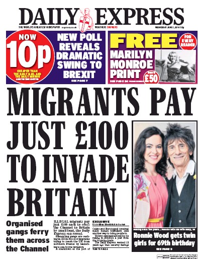 Daily Express (UK) Newspaper Front Page for 1 June 2016
