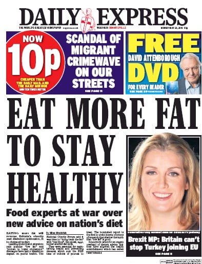 Daily Express (UK) Newspaper Front Page for 23 May 2016