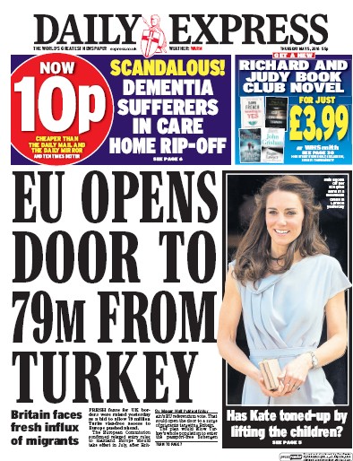 Daily Express (UK) Newspaper Front Page for 5 May 2016