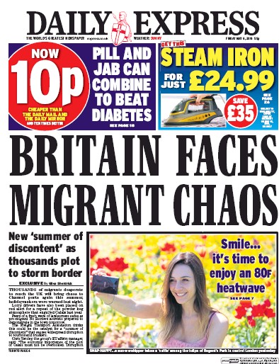 Daily Express (UK) Newspaper Front Page for 6 May 2016