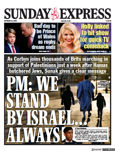 Daily Express Sunday Newspaper Front Page for 15 October 2023