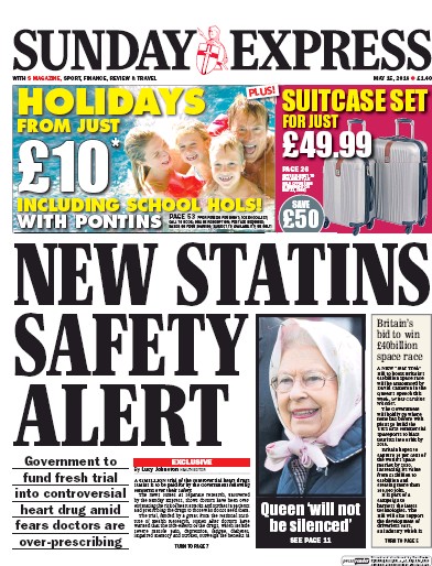 Daily Express Sunday (UK) Newspaper Front Page for 15 May 2016
