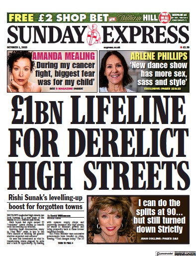 Daily Express Sunday Newspaper Front Page for 1 October 2023
