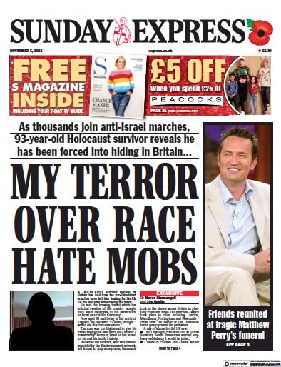 Daily Express Sunday Newspaper Front Page for 5 November 2023