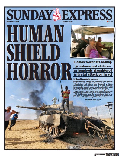 Daily Express Sunday Newspaper Front Page for 8 October 2023