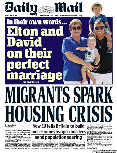 Daily Mail (UK) Newspaper Front Page for 20 May 2016