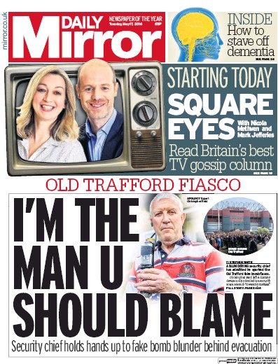 Daily Mirror (UK) Newspaper Front Page for 17 May 2016