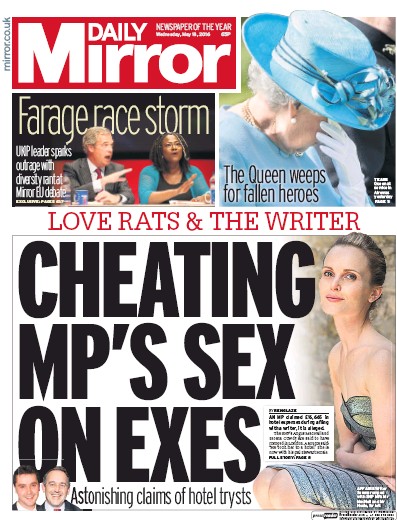 Daily Mirror (UK) Newspaper Front Page for 18 May 2016