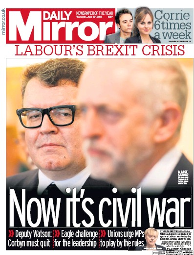 Daily Mirror (UK) Newspaper Front Page for 1 July 2016