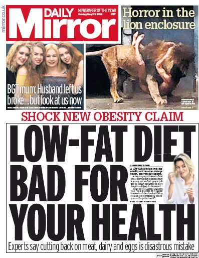 Daily Mirror (UK) Newspaper Front Page for 23 May 2016