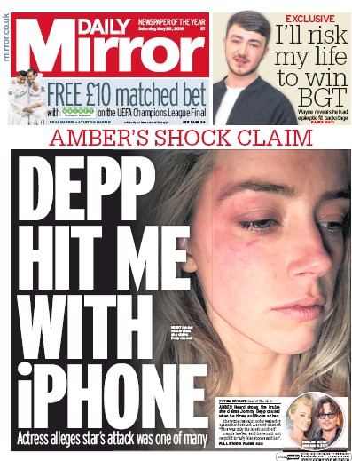 Daily Mirror (UK) Newspaper Front Page for 28 May 2016
