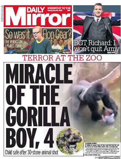 Daily Mirror (UK) Newspaper Front Page for 30 May 2016