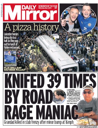 Daily Mirror (UK) Newspaper Front Page for 5 May 2016