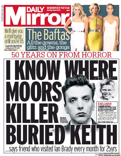 Daily Mirror (UK) Newspaper Front Page for 9 May 2016