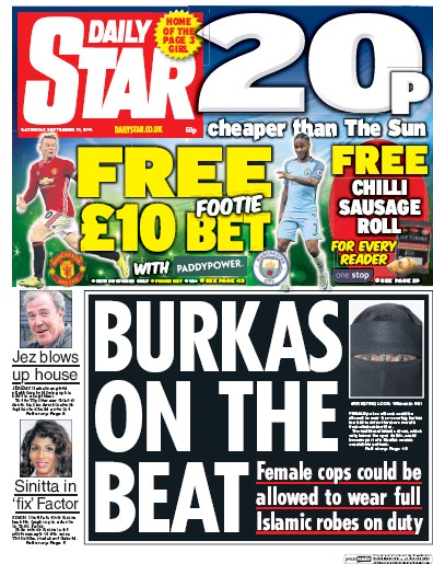 Daily Star (UK) Newspaper Front Page for 10 September 2016