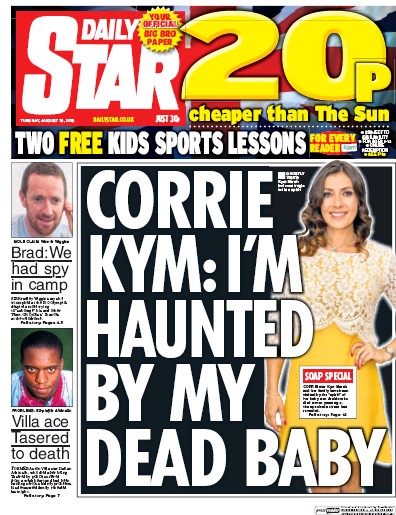 Daily Star (UK) Newspaper Front Page for 16 August 2016