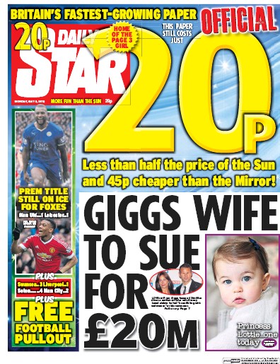 Daily Star (UK) Newspaper Front Page for 2 May 2016