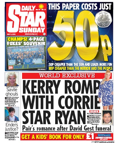 Daily Star Sunday (UK) Newspaper Front Page for 8 May 2016