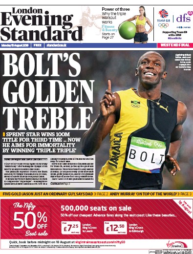 London Evening Standard (UK) Newspaper Front Page for 16 August 2016