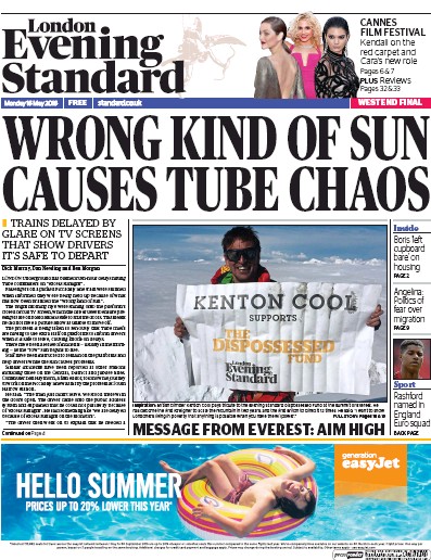 London Evening Standard (UK) Newspaper Front Page for 17 May 2016