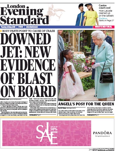 London Evening Standard (UK) Newspaper Front Page for 25 May 2016