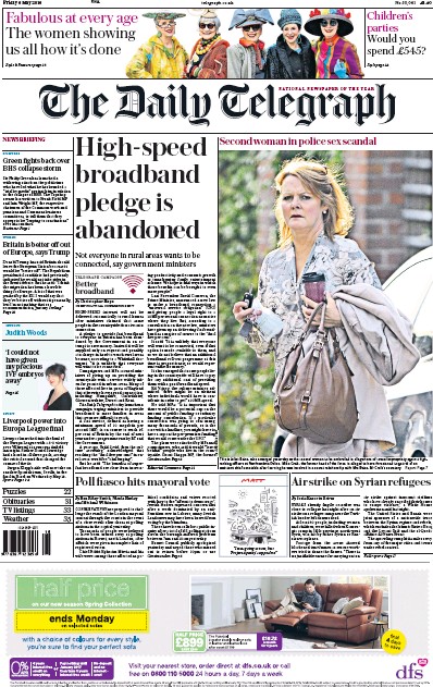 The Daily Telegraph (UK) Newspaper Front Page for 6 May 2016