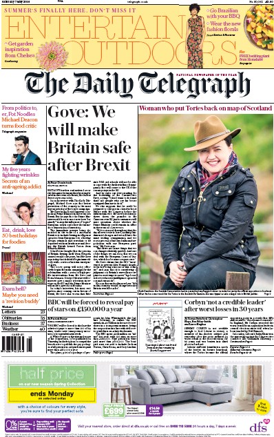 The Daily Telegraph (UK) Newspaper Front Page for 7 May 2016