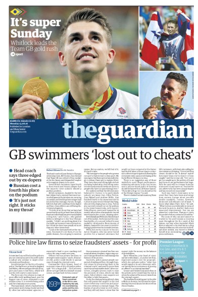 The Guardian (UK) Newspaper Front Page for 16 August 2016