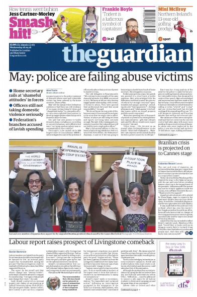 The Guardian (UK) Newspaper Front Page for 18 May 2016