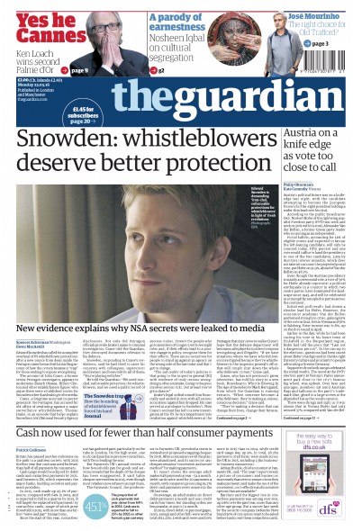 The Guardian (UK) Newspaper Front Page for 23 May 2016