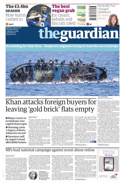 The Guardian (UK) Newspaper Front Page for 26 May 2016