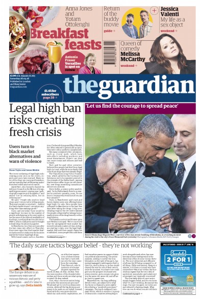 The Guardian (UK) Newspaper Front Page for 28 May 2016