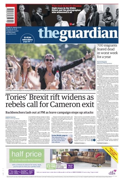 The Guardian (UK) Newspaper Front Page for 30 May 2016