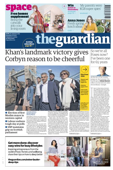 The Guardian (UK) Newspaper Front Page for 7 May 2016