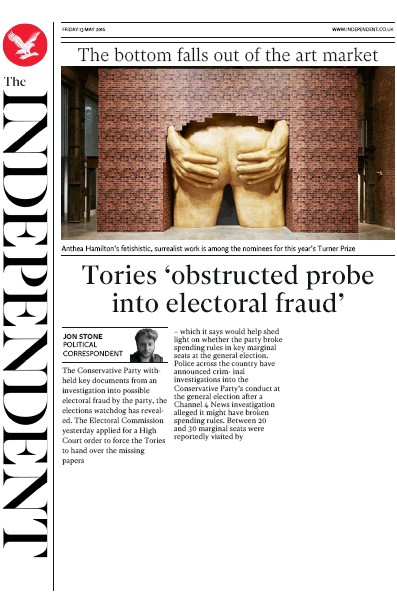 The Independent (UK) Newspaper Front Page for 13 May 2016