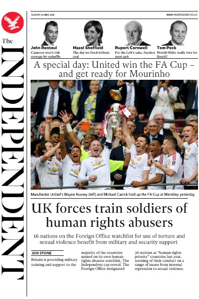 The Independent (UK) Newspaper Front Page for 23 May 2016