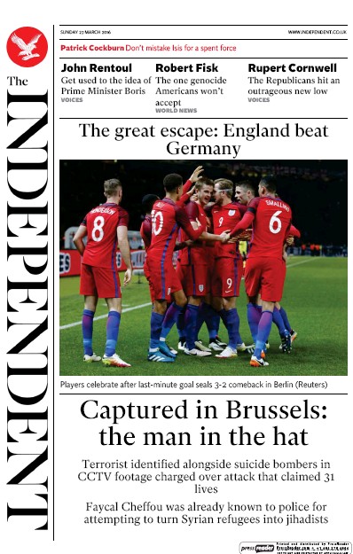 The Independent on Sunday Newspaper Front Page for 10 July 2016