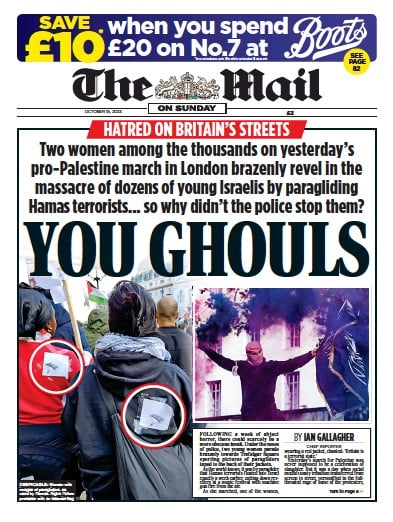 The Mail on Sunday Newspaper Front Page for 15 October 2023