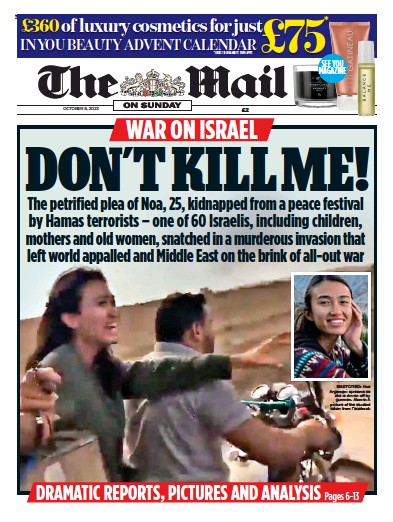 The Mail on Sunday Newspaper Front Page for 8 October 2023