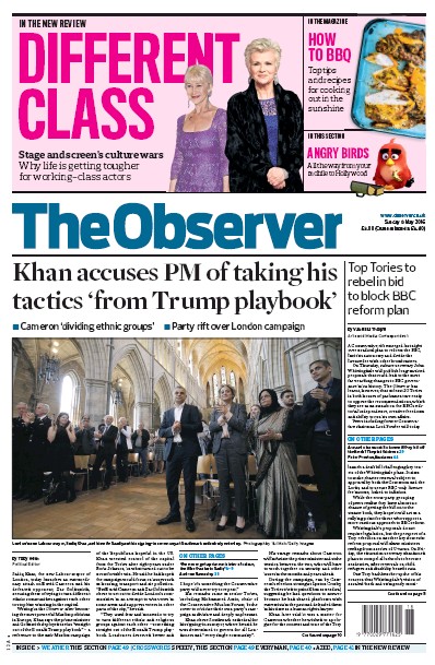 The Observer (UK) Newspaper Front Page for 8 May 2016