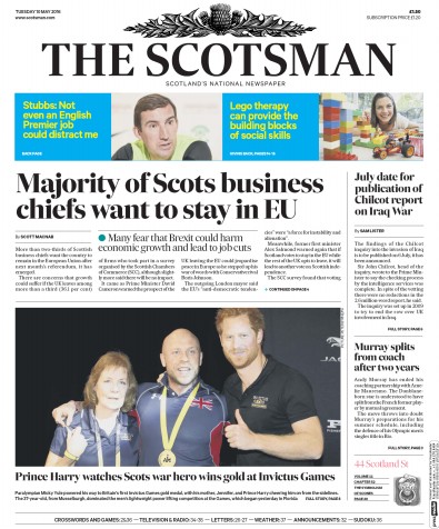 The Scotsman (UK) Newspaper Front Page for 10 May 2016