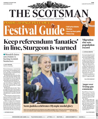 The Scotsman (UK) Newspaper Front Page for 11 August 2016