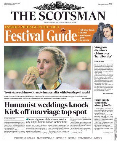 The Scotsman (UK) Newspaper Front Page for 17 August 2016