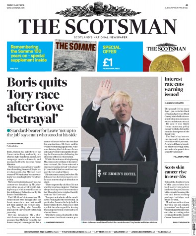 The Scotsman (UK) Newspaper Front Page for 1 July 2016