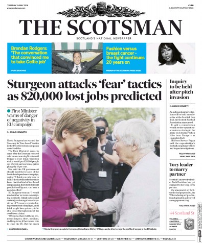 The Scotsman (UK) Newspaper Front Page for 24 May 2016
