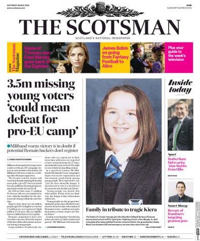 The Scotsman (UK) Newspaper Front Page for 28 May 2016