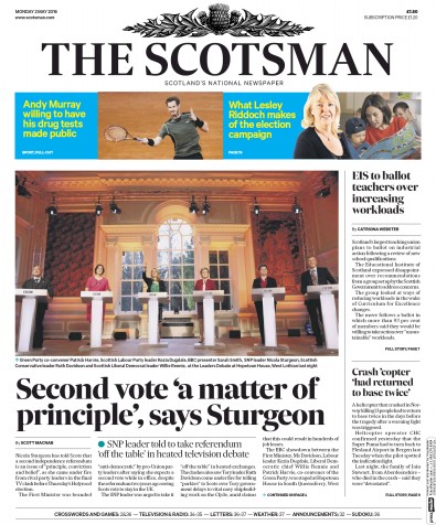 The Scotsman (UK) Newspaper Front Page for 2 May 2016